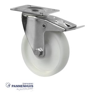 Zwenkwiel Ø 125mm 175kg op plaat en rem polyamide