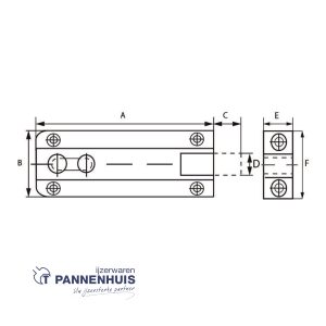 Profielschuif vlak 25×50 messing gepolijst PS 651B