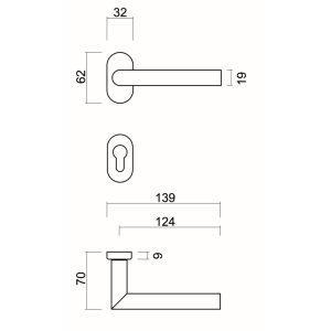 Deurkruk Pro PROFIEL I SHAPE 19MM INOX PLUS R+E CYL