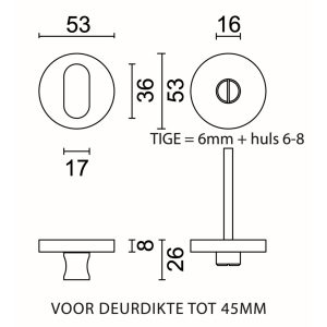 WC garnituur rond SHAPE INOX PLUS ZONDER ROOD/WIT