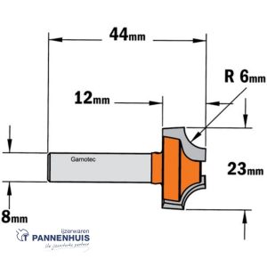 CMT Holle radiusfrees HW D=23 x 12mm R=6 L=44 S=8 Z2