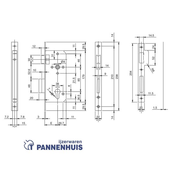 ISEO cilinderslot 40mm as 85mm inox - Afbeelding 2