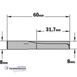 CMT Groeffrees met rechte snijkoppen, HWM D=8 x 31,7mm L=60 S=8 Z2