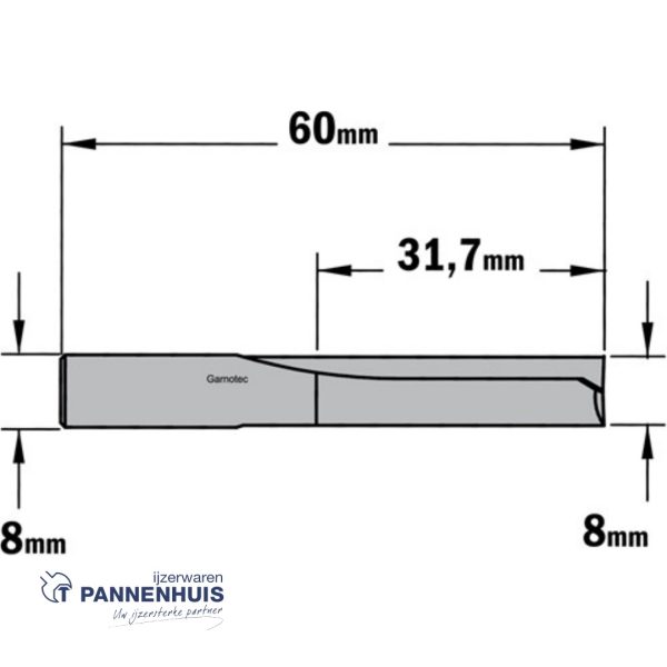 CMT Groeffrees met rechte snijkoppen, HWM D=8 x 31,7mm L=60 S=8 Z2 - Afbeelding 2