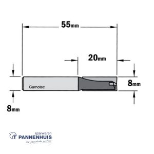 CMT Rechte groeffrees, HW D= 8 x 20mm L=55 S=8 Z2+1