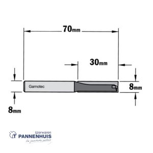 CMT Rechte groeffrees, HW D= 8 x 30mm L=70 S=8 Z2+1