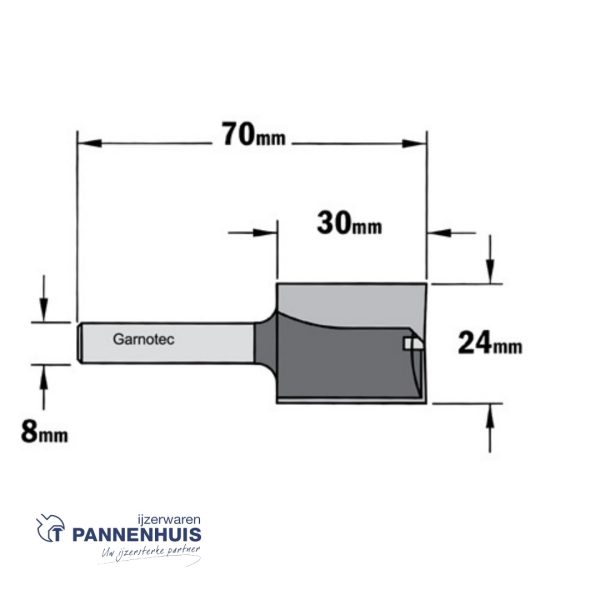 CMT Rechte groeffrees, HW D=24 x 30mm L=70 S=8 Z2+1 - Afbeelding 2