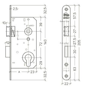 Litto cilinderslot A265621 50 mm as 72 mm afgerond gelakt L/R