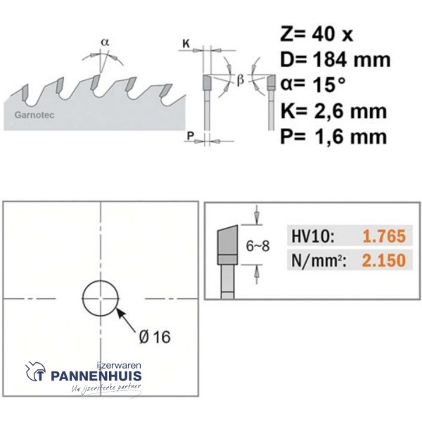 CMT Afkortcirkelzaag HW 184x16x2,6 Z40 Massieve houtsoorten - Afbeelding 2