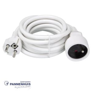 Perel Verlengkabel, H05VV-F 3G1.5, 3 m, 16 A/230 V, 3500 W, type E/F, voor binnen, pvc, wit