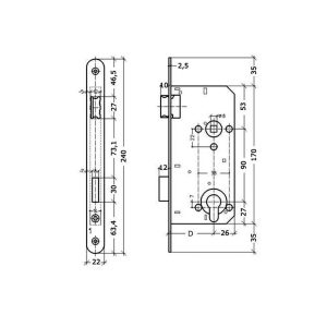 Litto cilinderslot A269021 50 mm as 90 mm inox look afgerond L/R