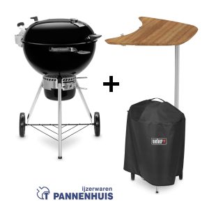 Weber Master-Touch GBS Premium E-5770-houtskoolbarbecue van 57 cm Black + Zijtafel + hoes 7186 (nr3)