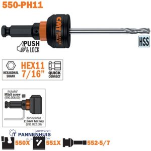 CMT Snelwisselhouder met HSS boor, opname HEX 11