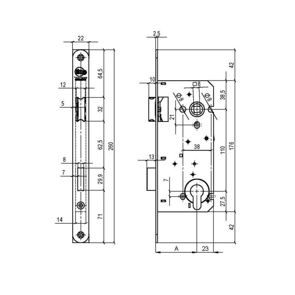 Litto cilinderslot A265321 55 mm as 110mm afgerond Inox look L/R - Afbeelding 2