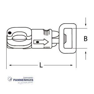 Paniekhaak 14 mm met vast oog zamac verzinkt