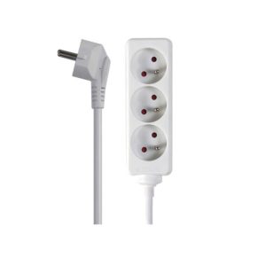 Stekkerdoos, 3 stopcontacten met penaarde (type E), kabel 1.5 m, 3G1.5, wit