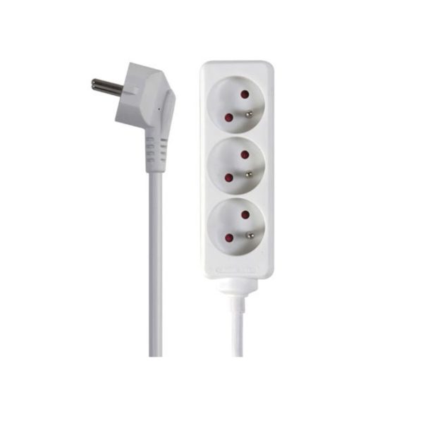 Stekkerdoos, 3 stopcontacten met penaarde (type E), kabel 1.5 m, 3G1.5, wit - Afbeelding 2