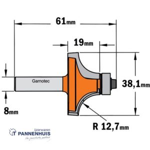 CMT Holle radiusfrees zonder opstaande kant, HW D=38,1 x 19mm R=12,7 L=61 S=8 Z2