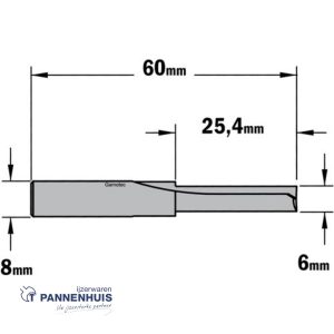 CMT Groeffrees met rechte snijkoppen, HWM D= 6 x 25,4mm L=60 S=8 Z2