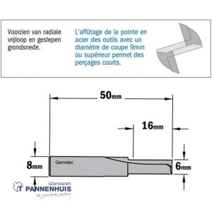 CMT Groeffrees met rechte snijkoppen, HWM D= 6 x 16mm L=50 S=8 Z2