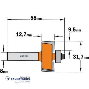 CMT Rabatfrees, HW D=31,7 x 12.7mm L=58 S=8 Z2