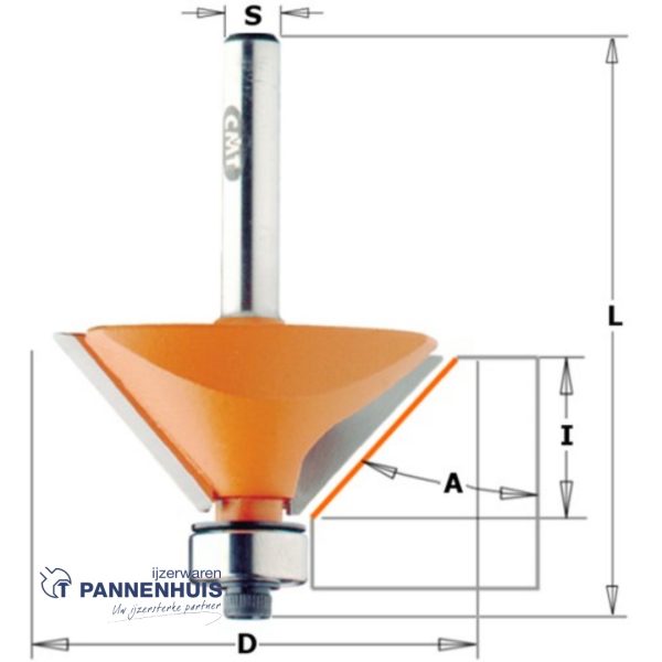 CMT Afkantfrees met kogellager HW D=22,2 x 10mm 25° L=55 S=8 Z2