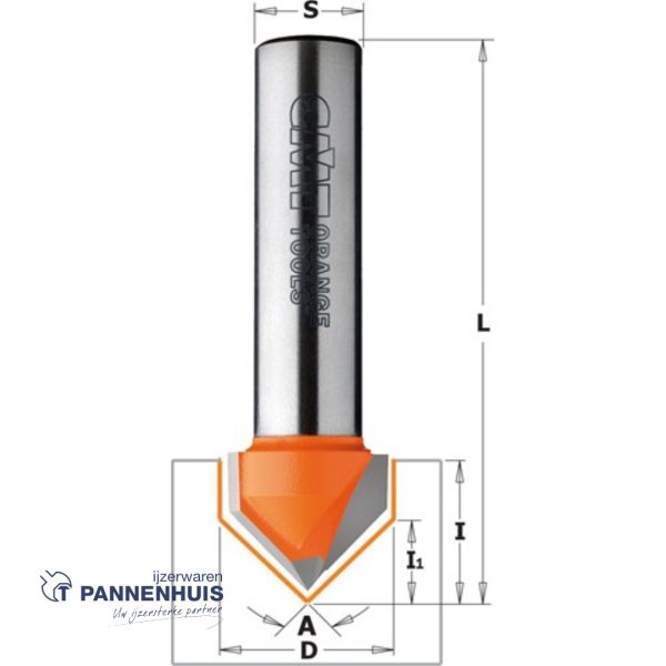 CMT V-groef frees 90° HW D=12,7 x 12.7mm 90° L=44,5 S=8 Z2