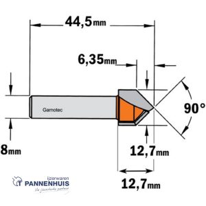 CMT V-groef frees 90° HW D=12,7 x 12.7mm 90° L=44,5 S=8 Z2