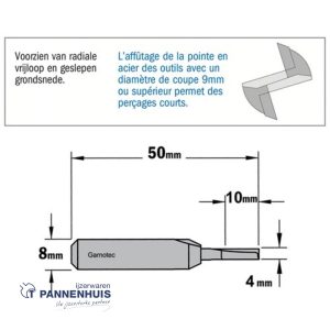 CMT Groeffrees met rechte snijkoppen, HWM D= 3 x 8mm L=50 S=8 Z2