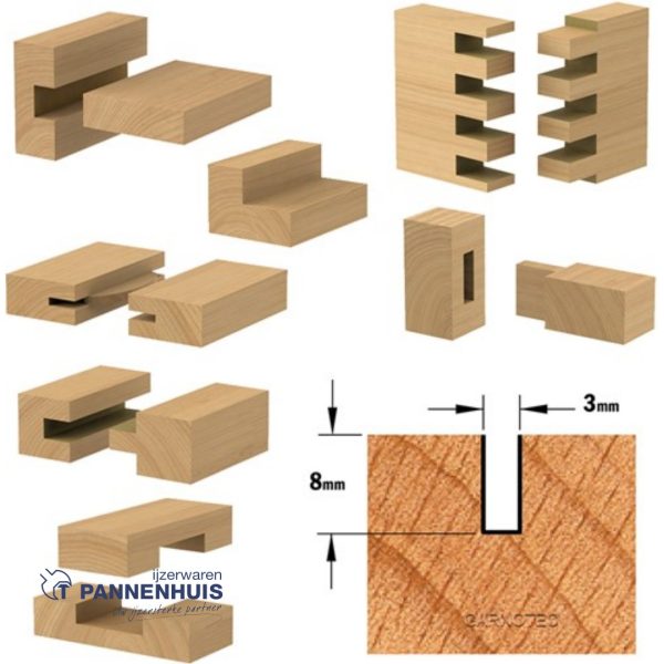 CMT Groeffrees met rechte snijkoppen, HWM D= 3 x 8mm L=50 S=8 Z2 - Afbeelding 3