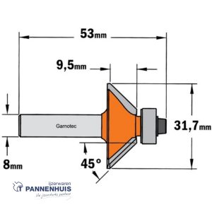 CMT Afkantfrees met kogellager HW D=31,7 x 9.5mm 45° L=53 S=8 Z2