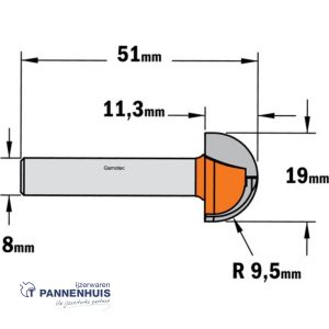 CMT Bolle radiusfrees HW D=19 x 11.5mm R=9,5 L=50,8 S=8 Z2