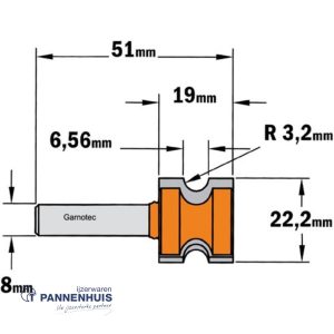 CMT Haflronde frees, HW D=22,2 x 19mm R=3,2 L=51 S=8 Z2