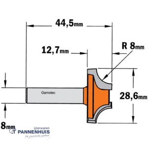 CMT Holle radiusfrees, HW D=28,6 x 12.7mm R=8 L=44,5 S=8 Z2