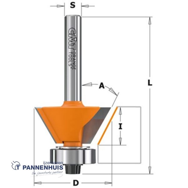 CMT Kantenfrees met kogellager, HW D=26 x 8.5mm 30° L=55 S=8 Z2