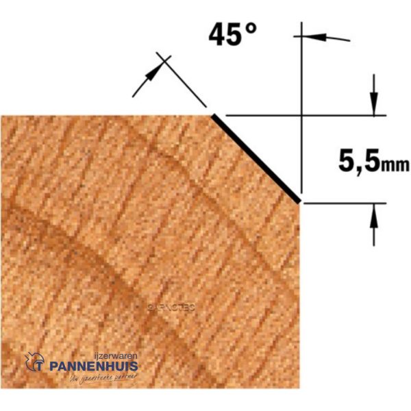 CMT Kantenfrees met kogellager, HW D=27 x 5.5mm 45° L=51,5 S=8 Z2 - Afbeelding 3