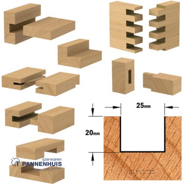 CMT Groeffrees met rechte snijkoppen, HW D=25 x 20mm L=50 S=8 Z2 - Afbeelding 3