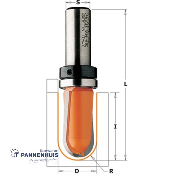 CMT Bolle radiusfrees met kogellager HW D=15,8 x 9.5mm R=7,9 L=50,8 S=8 Z2