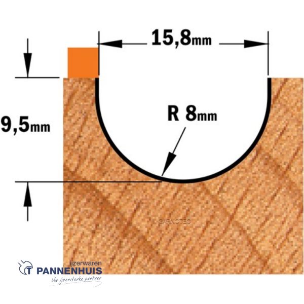 CMT Bolle radiusfrees met kogellager HW D=15,8 x 9.5mm R=7,9 L=50,8 S=8 Z2 - Afbeelding 3