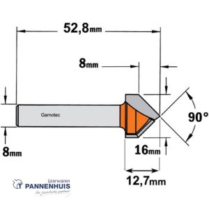 CMT V-groef frees 90° HW D=16 x 12.7mm 90° L=52,8 S=8 Z2