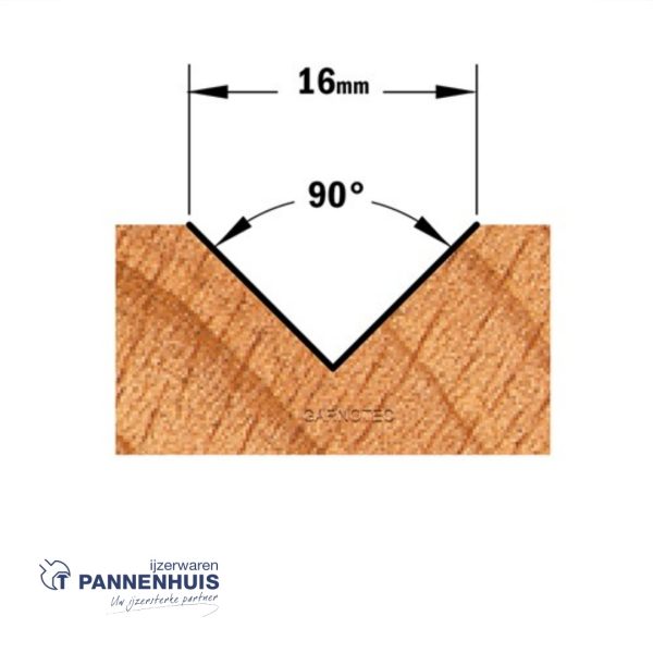 CMT V-groef frees 90° HW D=16 x 12.7mm 90° L=52,8 S=8 Z2 - Afbeelding 3