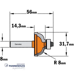 CMT Bolle radiusfrees met kogellager HW D=31,7 x 14,3mm R=8 L=55 S=8 Z2