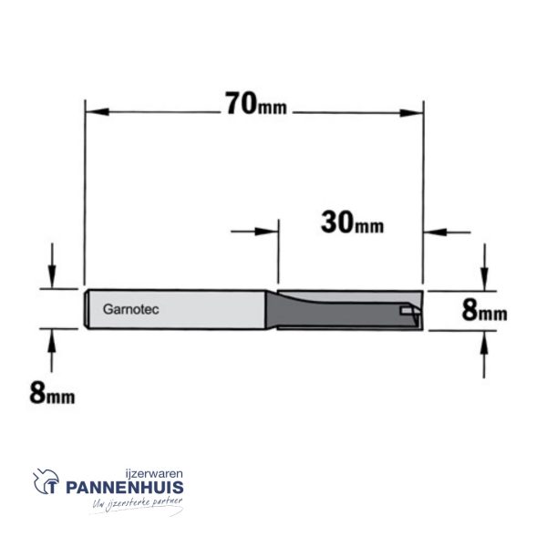 CMT Rechte groeffrees, HW D= 8 x 30mm L=70 S=8 Z2+1 - Afbeelding 2