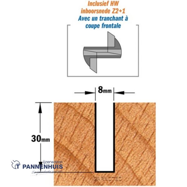 CMT Rechte groeffrees, HW D= 8 x 30mm L=70 S=8 Z2+1 - Afbeelding 3