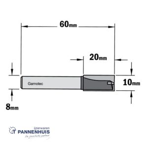 CMT Rechte groeffrees, HW D=10 x 20mm L=60 S=8 Z2+1