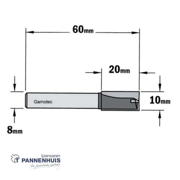 CMT Rechte groeffrees, HW D=10 x 20mm L=60 S=8 Z2+1 - Afbeelding 2