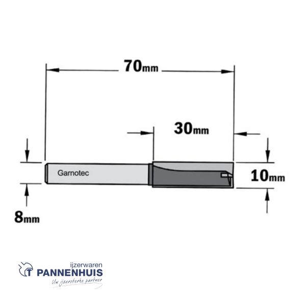 CMT Rechte groeffrees, HW D=10 x 30mm L=70 S=8 Z2+1 - Afbeelding 2