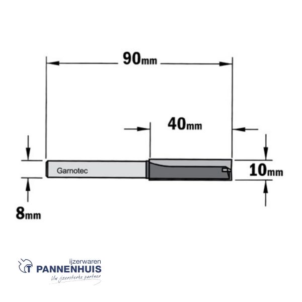 CMT Rechte groeffrees, HW D=10 x 40mm L=90 S=8 Z2+1 - Afbeelding 2