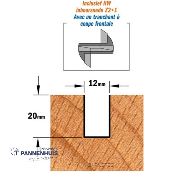 Rechte groeffrees, D=12, I=20, L=60, Z=Z2+1, S=Ø8, Kwaliteit=HW - Afbeelding 3