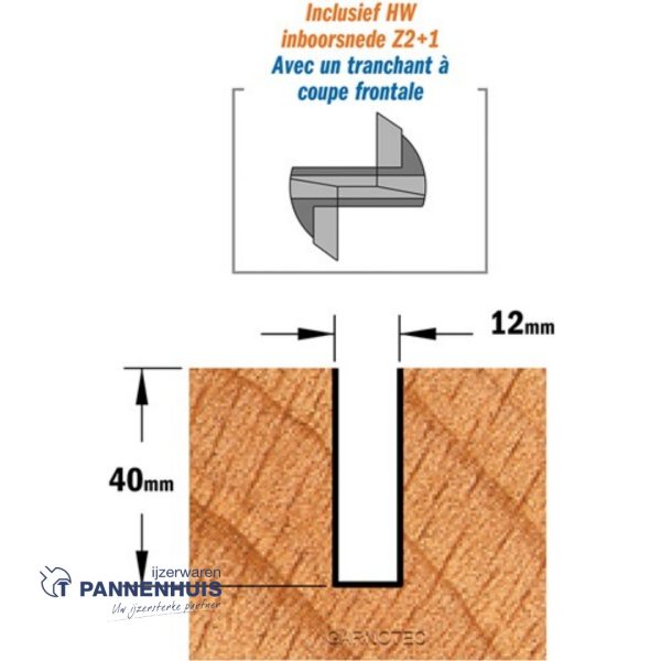 Rechte groeffrees, D=12, I=40, L=90, Z=Z2+1, S=Ø8, Kwaliteit=HW - Afbeelding 3